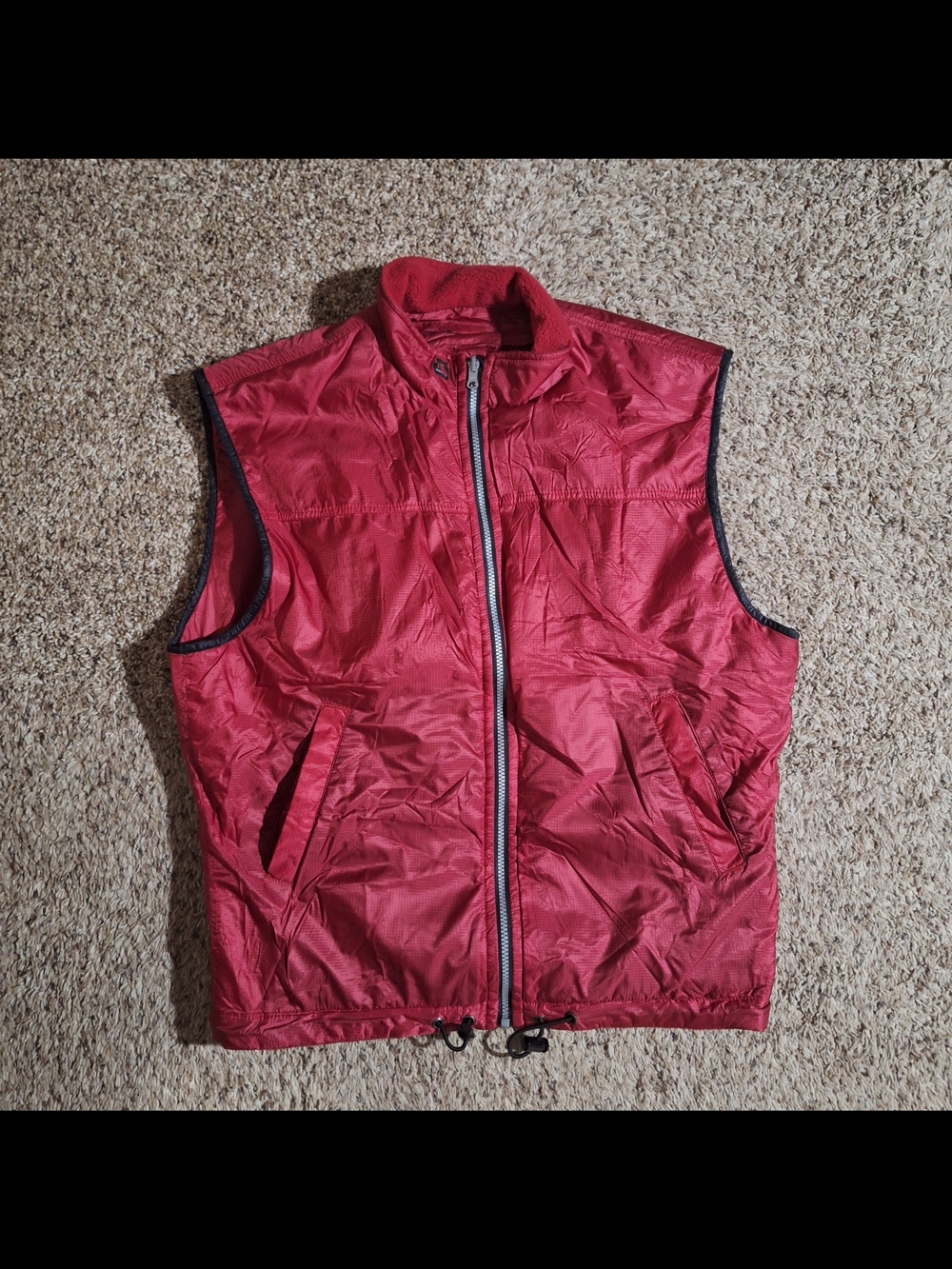 Vintage Descente Red Puffer Vest Fleece Lined Ripstop Men's XL